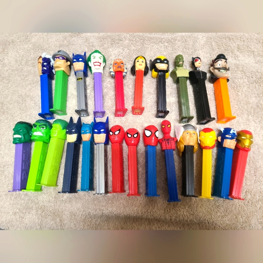 Huge lot of pez dispensers. Spider man, bat man, the hulk, wonder woman, more!